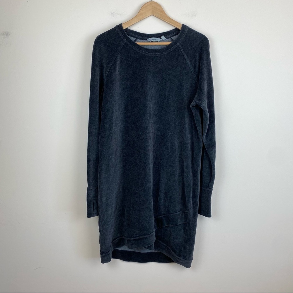 Athleta Velour Criss Cross Dress Charcoal Gray Long Sleeve